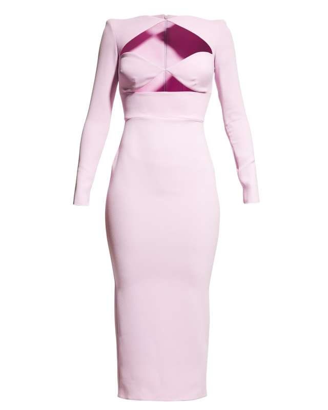 Page Cutout Strong-Shoulder Midi Dress